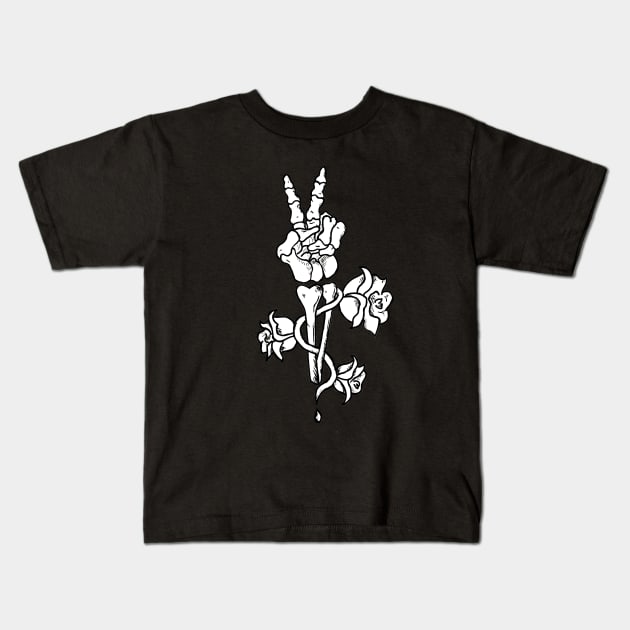 Skeleton Peace Sign Kids T-Shirt by deadlydelicatedesigns